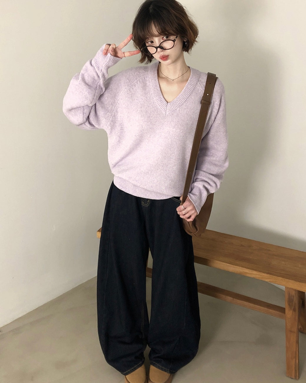 V neck Wool Blend Spring knitwear