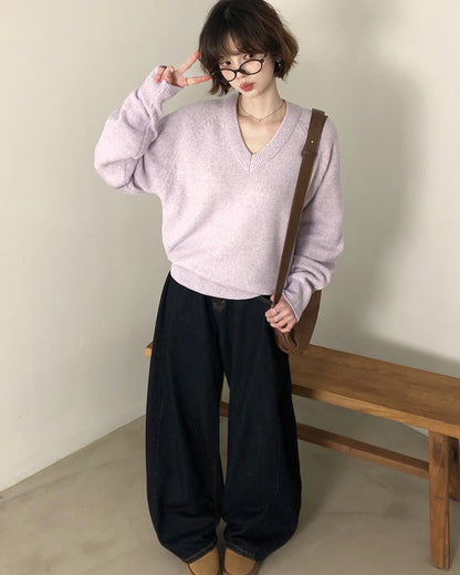 V neck Wool Blend Spring knitwear