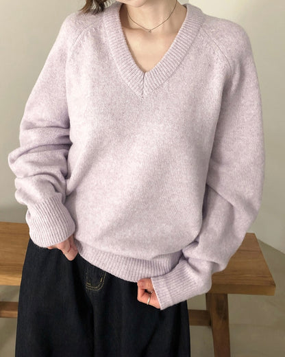 V neck Wool Blend Spring knitwear