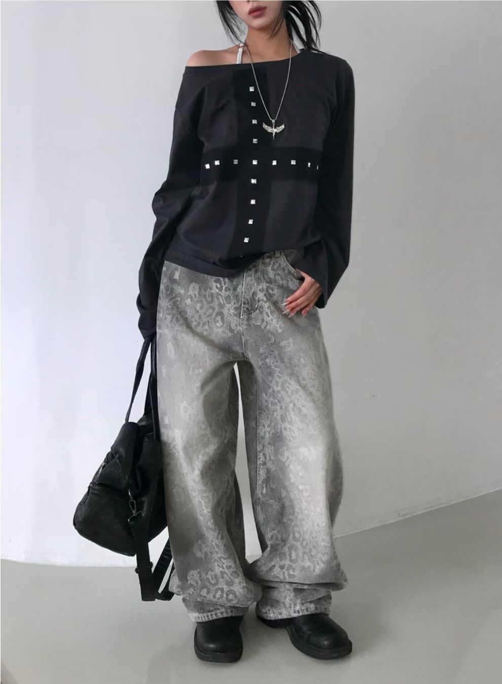 [OOTJ] Karina Pants Same Brand! Unisex Icy Washing Leopard Wide Denim Pants