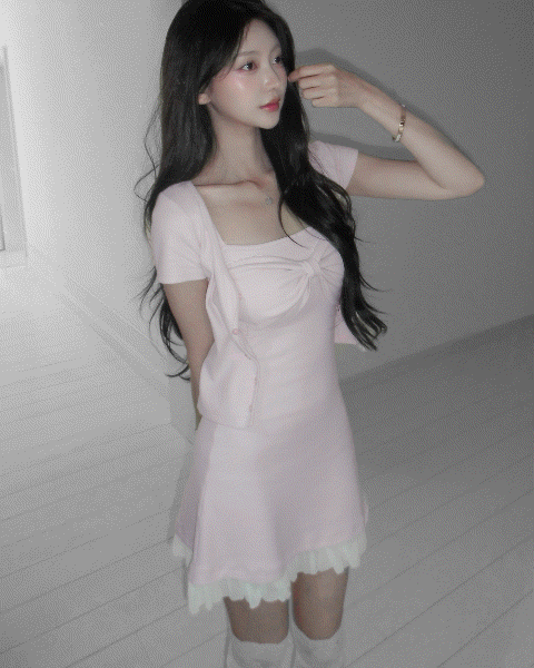[Zanne] Brand Made Ribbon Lace One Piece Cardigan and Dress Set (3 Colours)