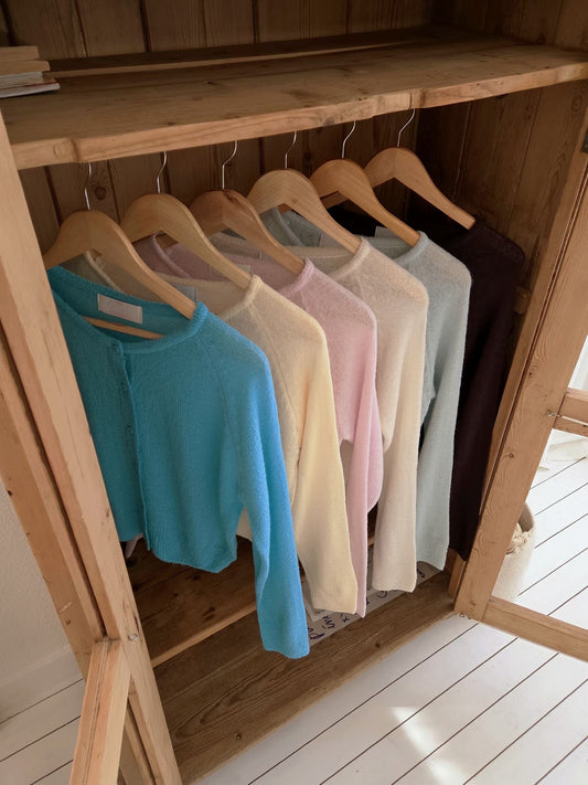 Spring Candy Round Neck Basic Mohair Cardigan