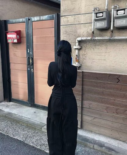 Striped Fake Two Piece Long Sleeve Tie Tee