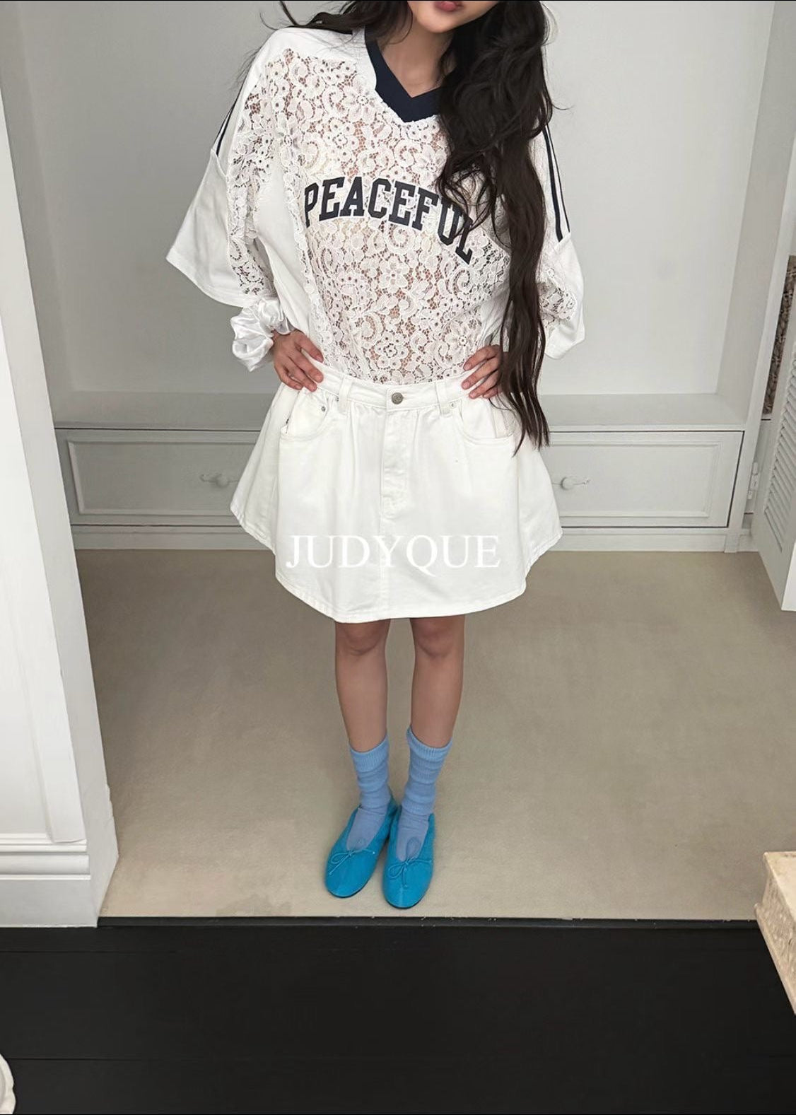 High End Lace Jercey Mesh Oversized Tee