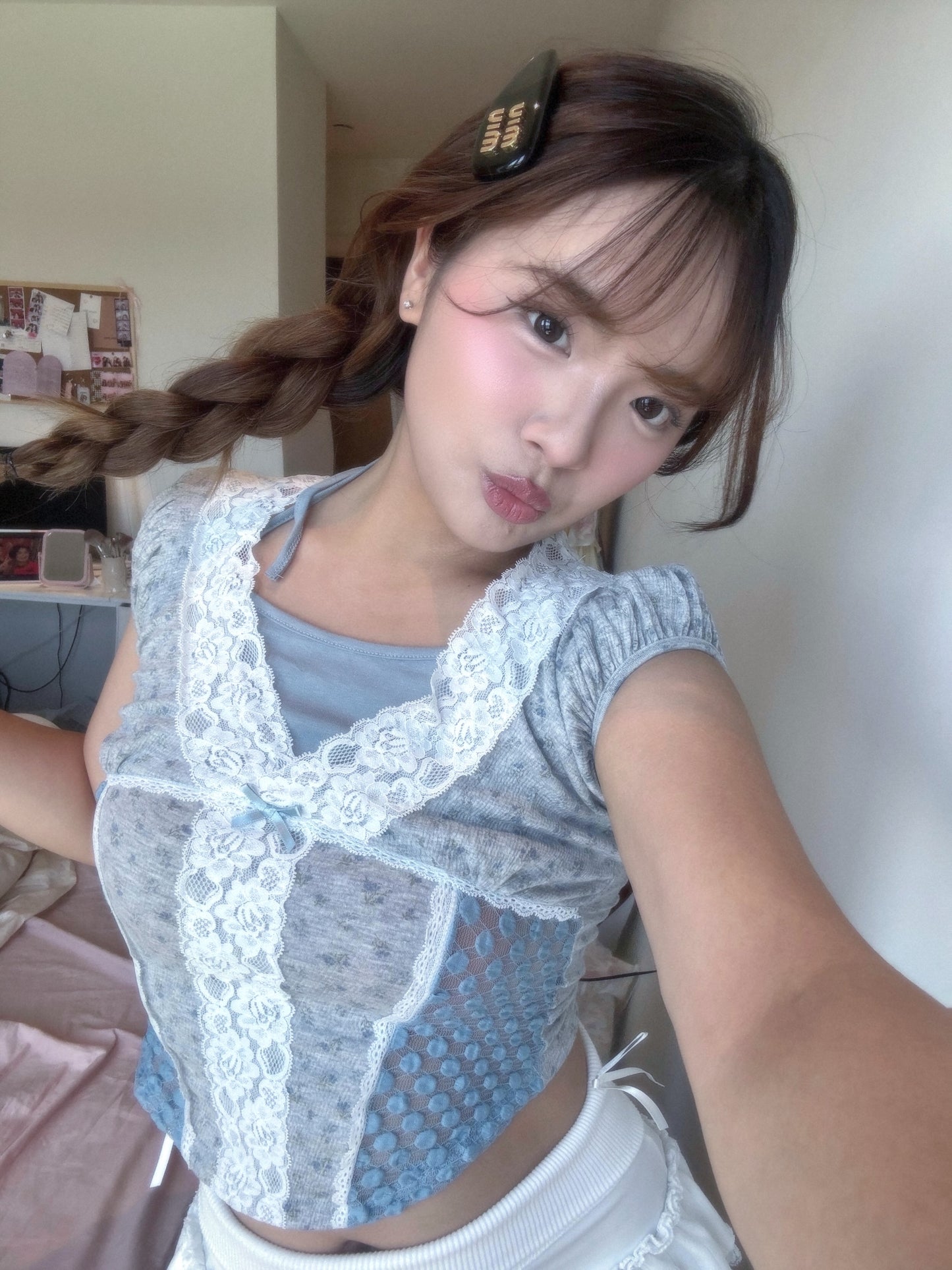 Fairycore Floral Lace Detail Panel Tee (Grey)