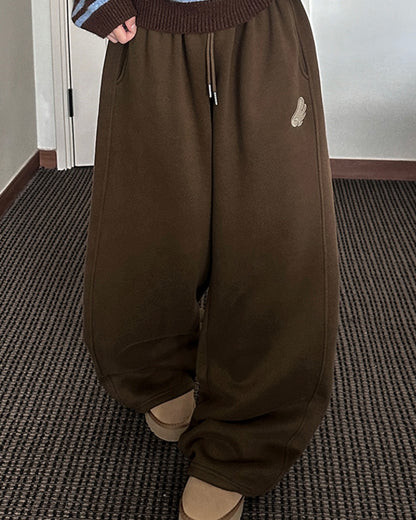 [LOOXP MADE] Sheepskin Short & Long Angel Embroidery Cut-Line Banding Wide Training Long Pants