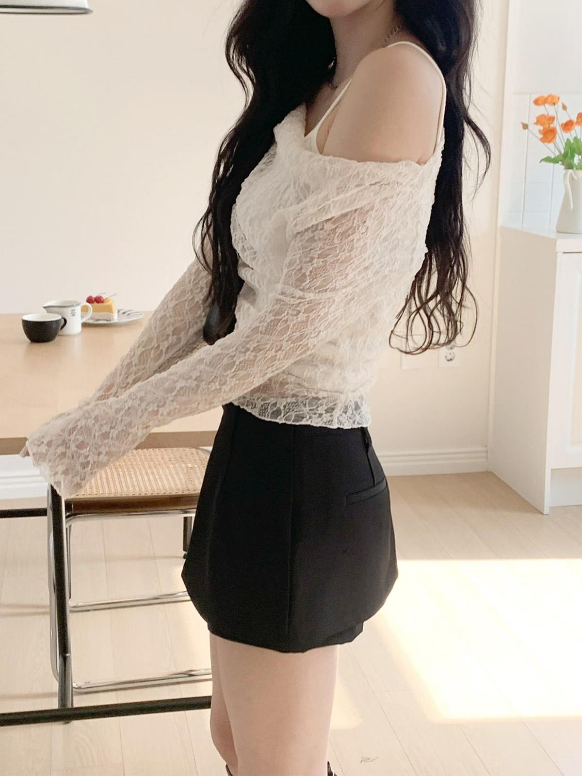 Off shoulder lace tank top set