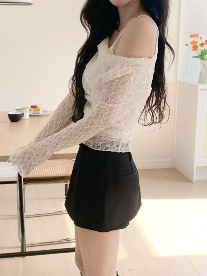 Off shoulder lace tank top set