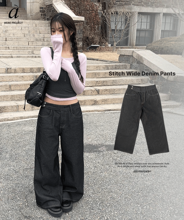 [anyonemore MADE] Two-button Stitch Wide Denim Pants