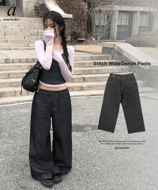 [anyonemore MADE] Two-button Stitch Wide Denim Pants