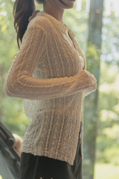 Angelique Sheer Lace Cardigan Top 4 Season (Ivory)
