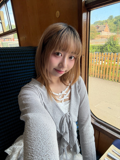 Flared Sleeve Ruffled Jacquard Frill Cardigan