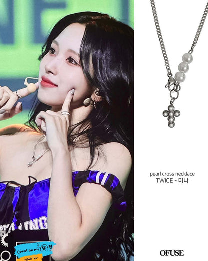 [OFUSE] Twice Mina pick!  Pearl cross necklace