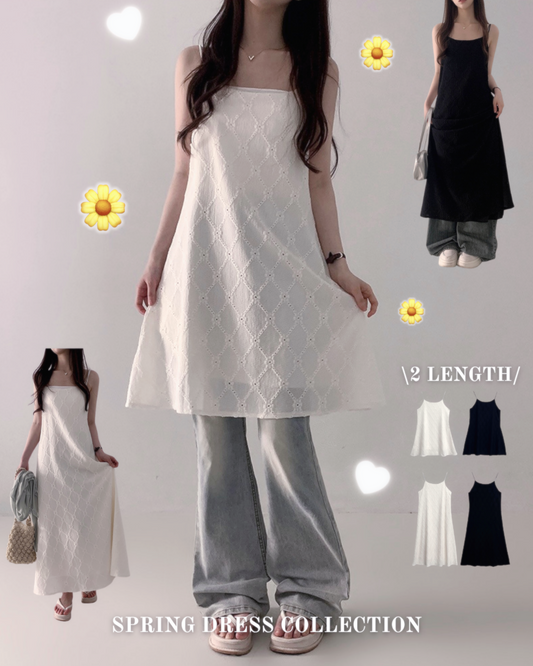 BRAND MADE Spring A-line punching short long nashi dress (2color 2size)