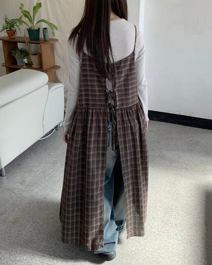 Ribbon Check 2 Way Layering Long Dress Ops