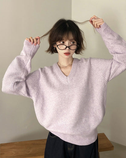 V neck Wool Blend Spring knitwear