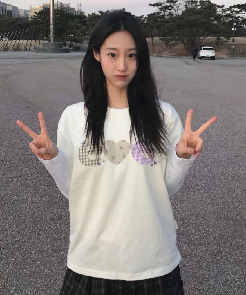 [Ambler] Check Flower Graphic Short Sleeve T-shirt (Oversized/Crop/3 Colours)