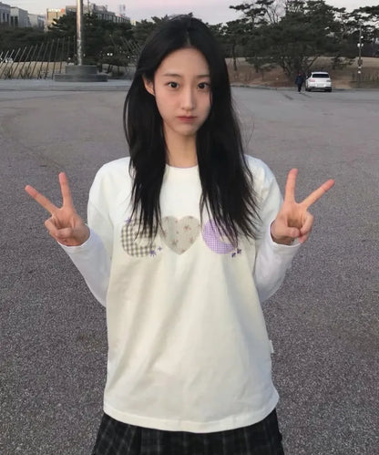 [Ambler] Check Flower Graphic Short Sleeve T-shirt (Oversized/Crop/3 Colours)
