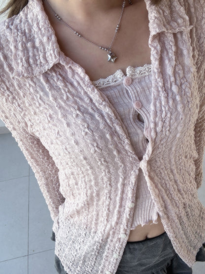 Angelique Sheer Lace Cardigan Top 4 Season (Pink)