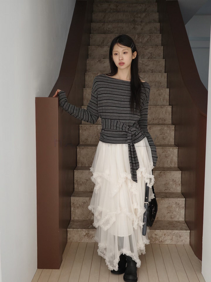 Lace Chiffon Unique Long Skirt (2 Colours)