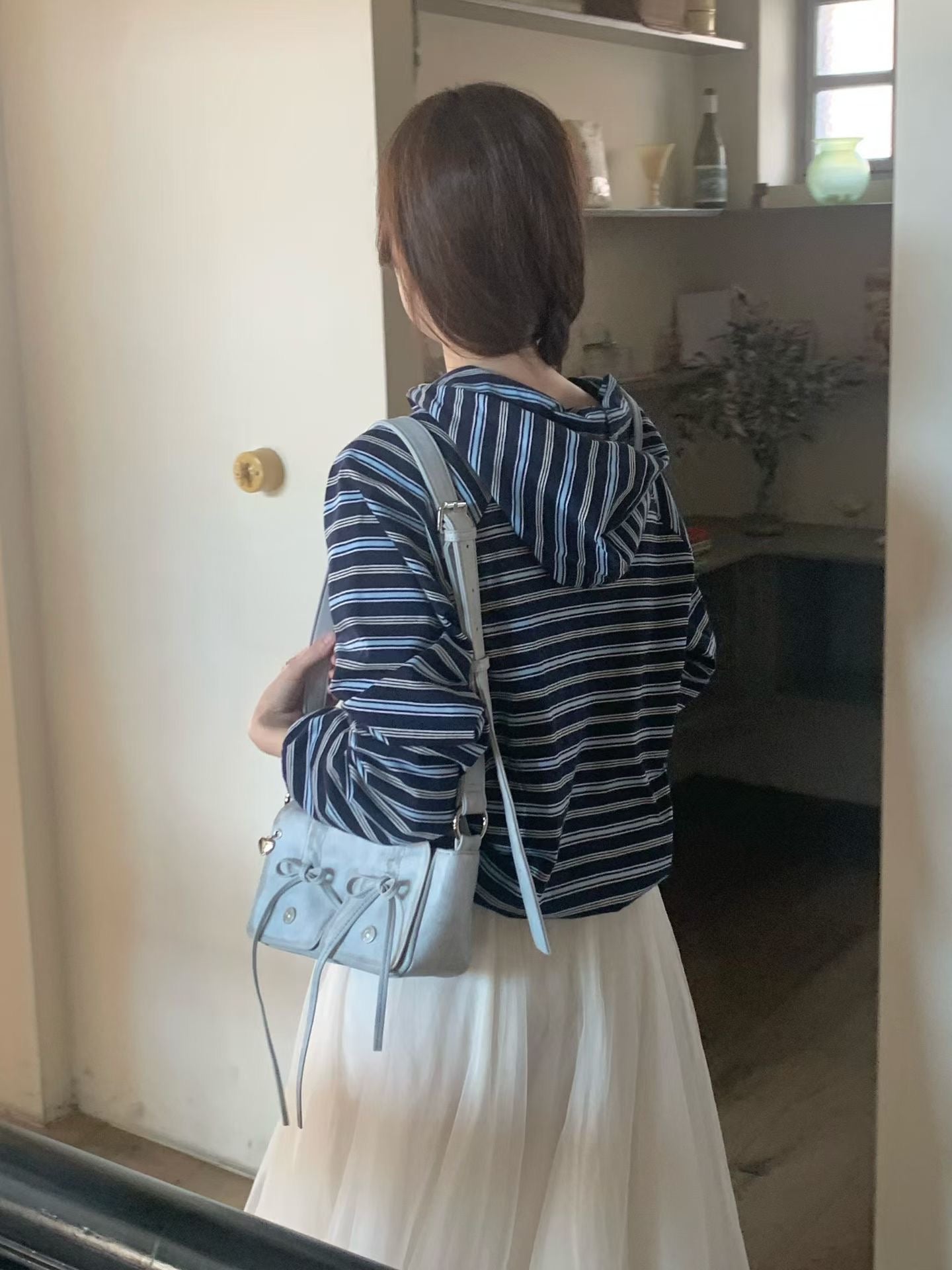 Skyblue Designer Brand Ribbon Leather Shoulder Bag (Large/Mini)