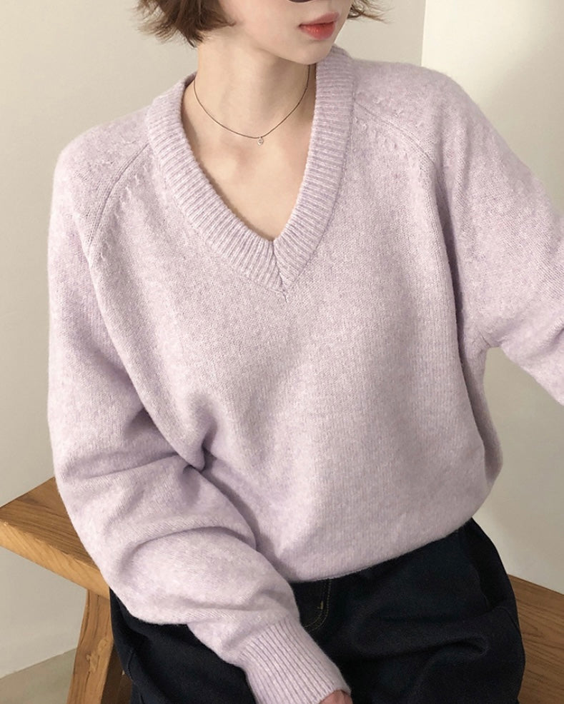 V neck Wool Blend Spring knitwear