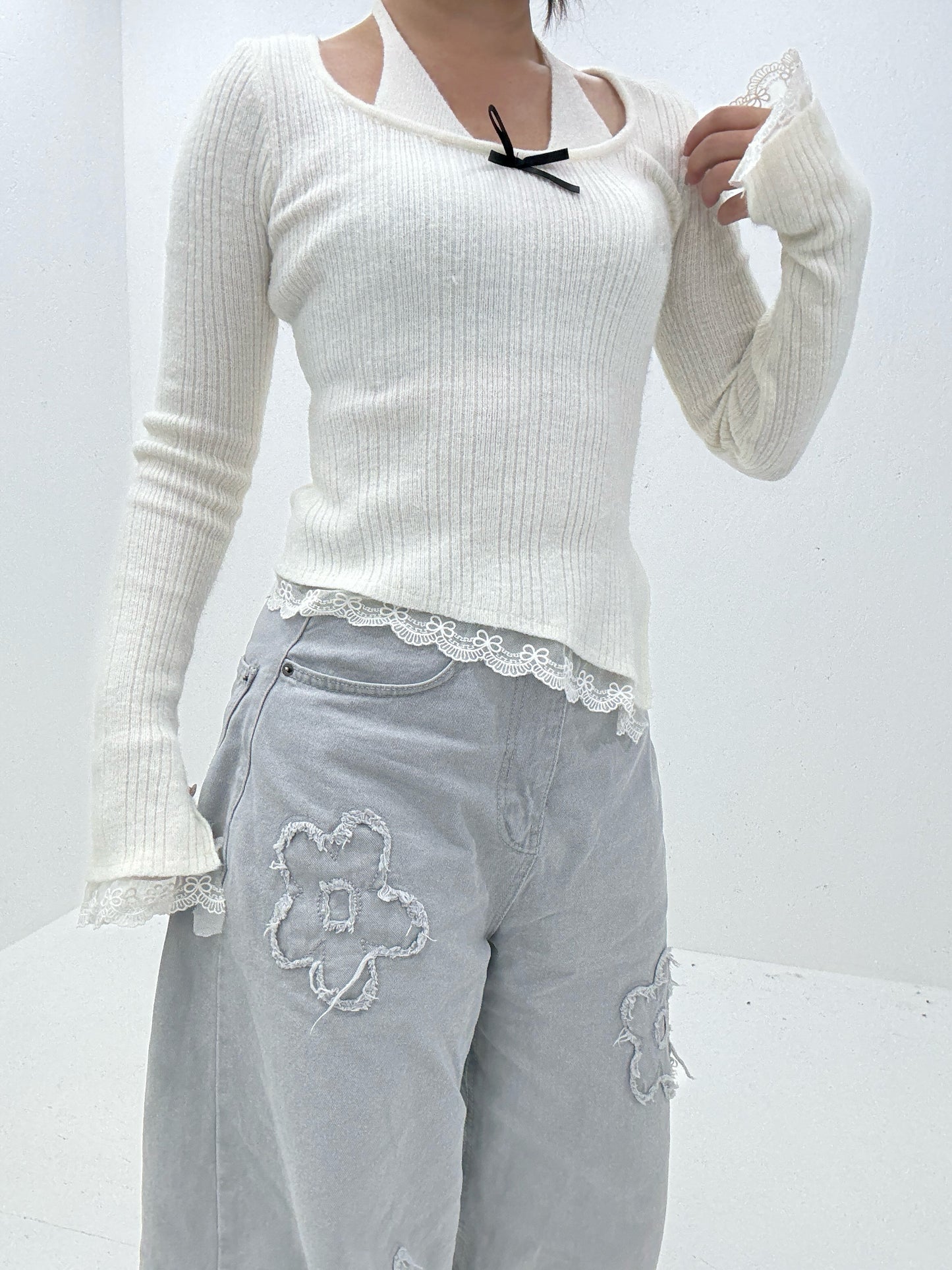 (Preorder) Halter Ribbon Lace Knit