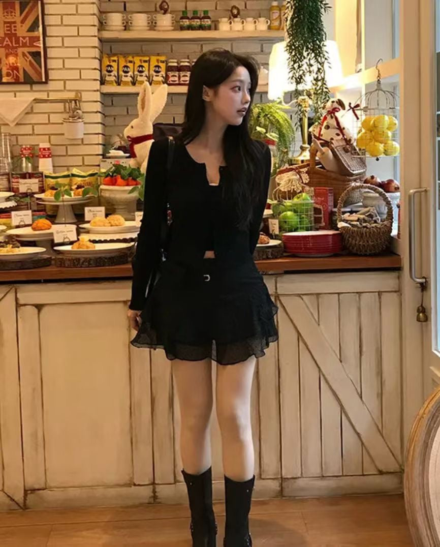 Spring Chiffon Dot Double-Tiered Mini Skirt