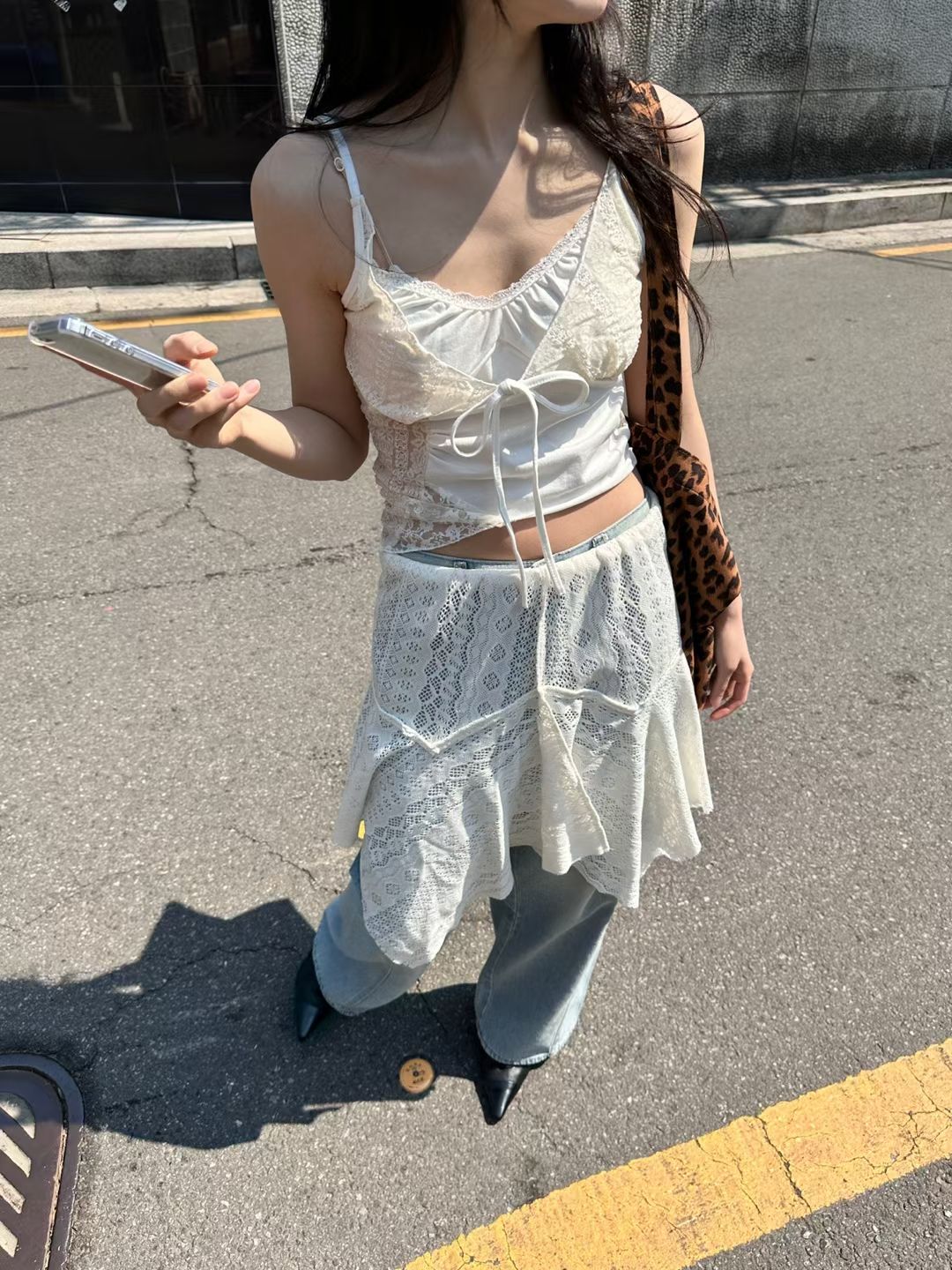 Layered Lace Patchwork Camisole with Bow