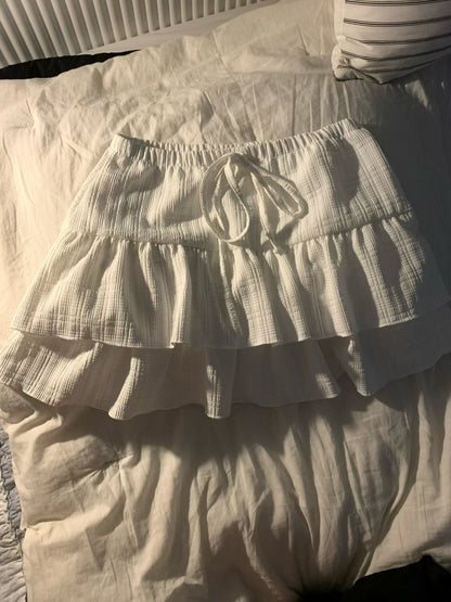 Spring Soft Girl Ruffle Crinkle Layer Mini Skirt