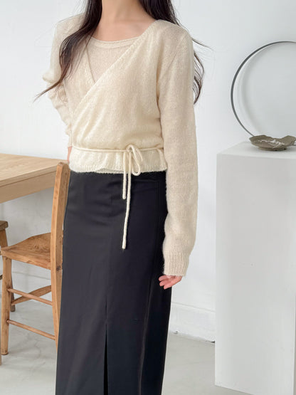 Knit Sleeveless Top and Cardigan Tie Set (Ivory)