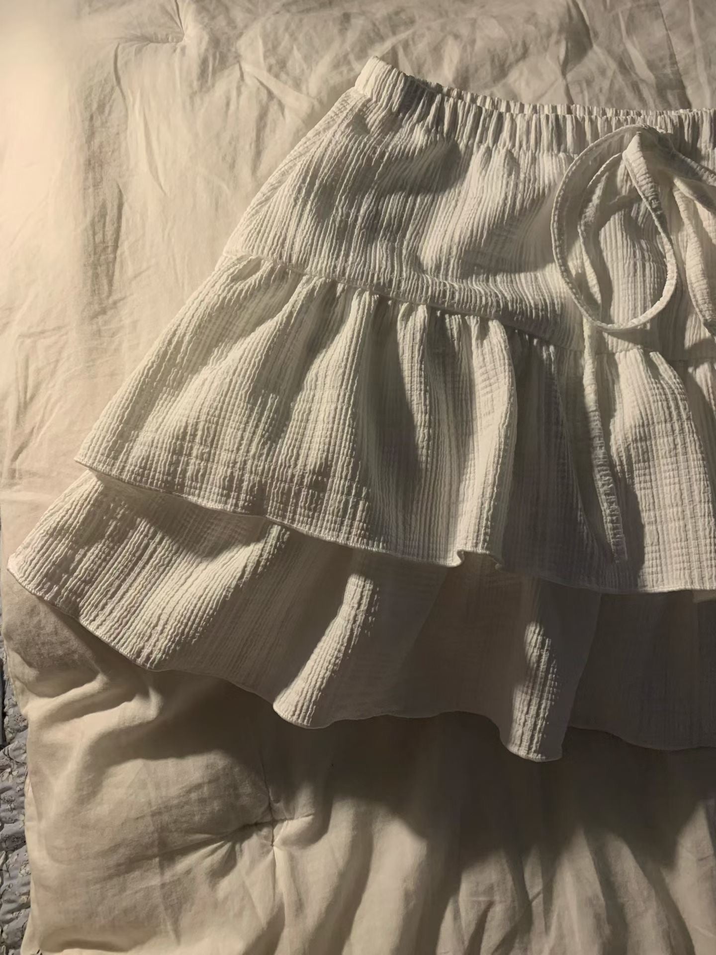 Spring Soft Girl Ruffle Crinkle Layer Mini Skirt