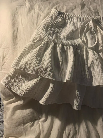 Spring Soft Girl Ruffle Crinkle Layer Mini Skirt
