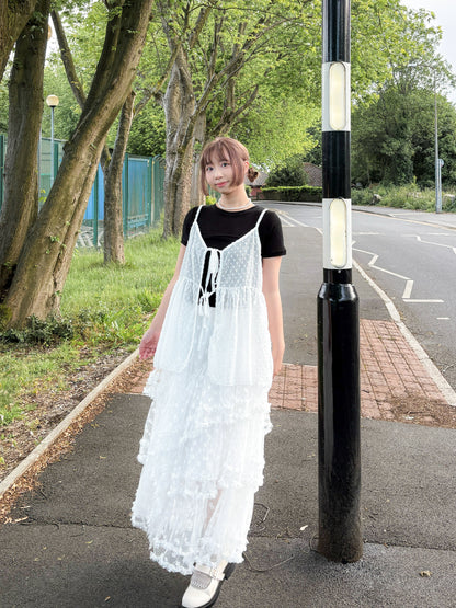 Fairy Ruffle Blossom A-Line Lace Frill Skirt (White)