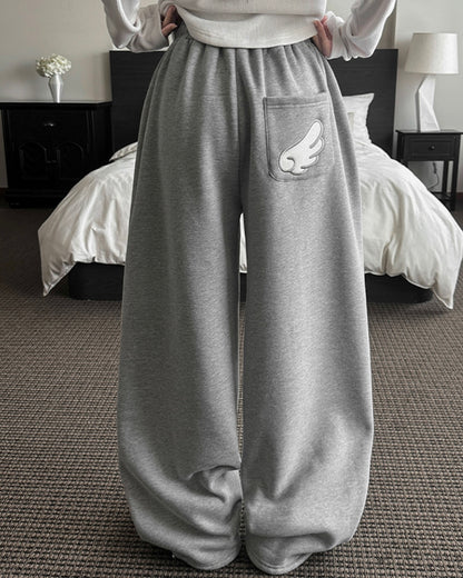 [LOOXP MADE] Sheepskin Short & Long Angel Embroidery Cut-Line Banding Wide Training Long Pants