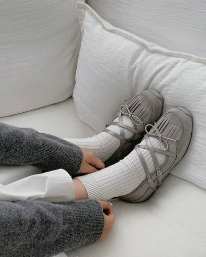 Fringe Ribbon Sneakers (Grey)