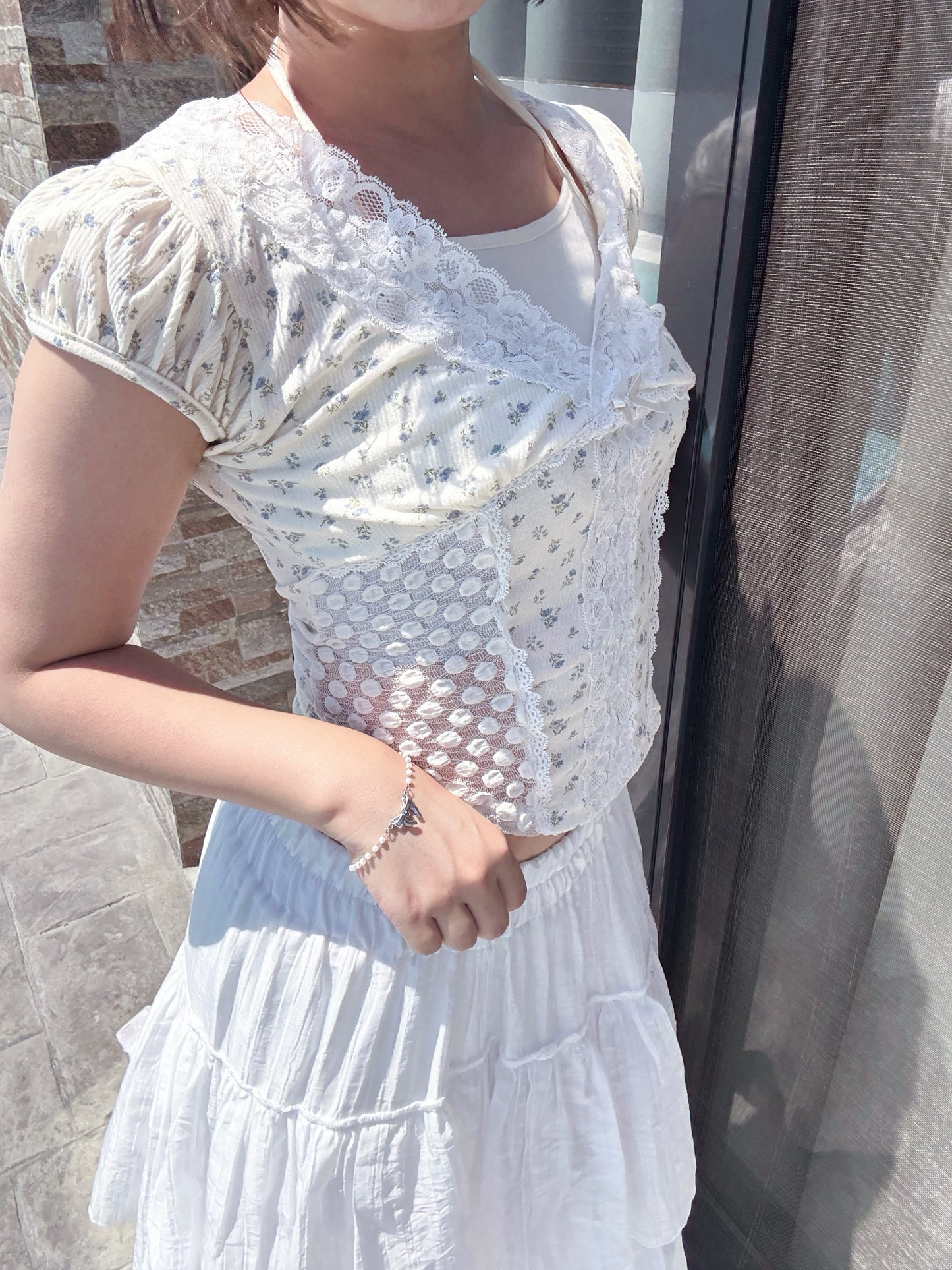 Fairycore Floral Lace Detail Panel Tee (Ivory)