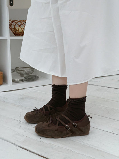 Fringe Ribbon Sneakers (Brown)