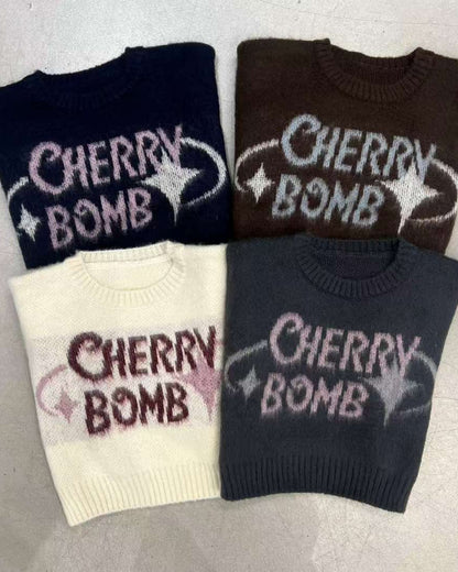(DEC NEW) Round Neck Cherry Bomb Short Brush Knit