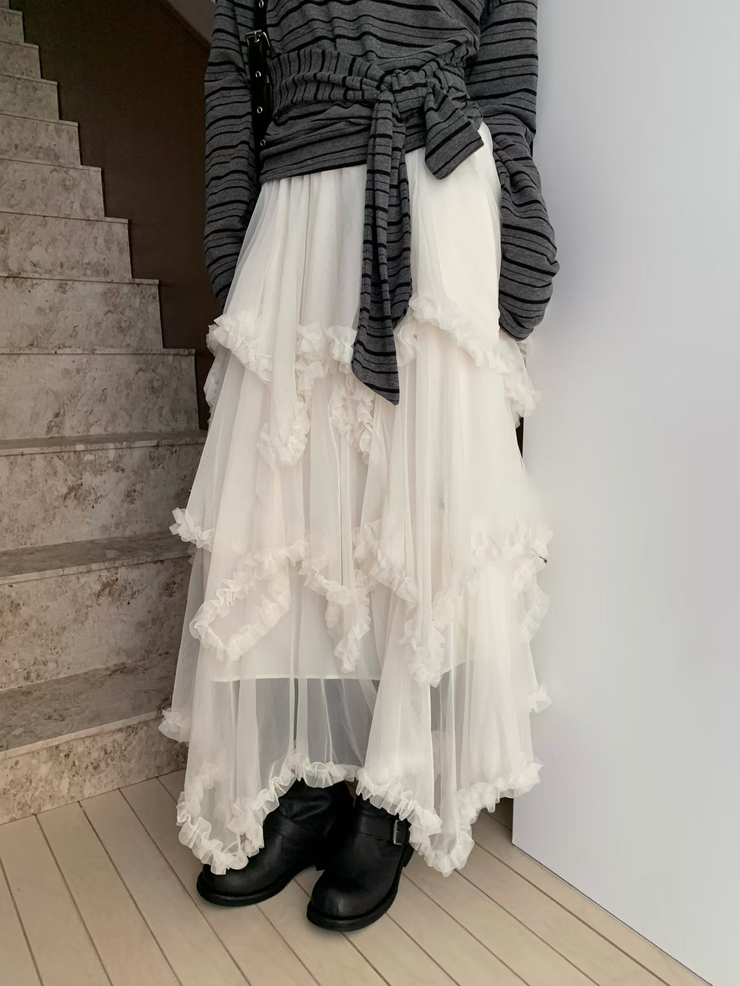 Lace Chiffon Unique Long Skirt (2 Colours)