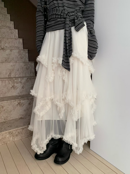 Lace Chiffon Unique Long Skirt (2 Colours)