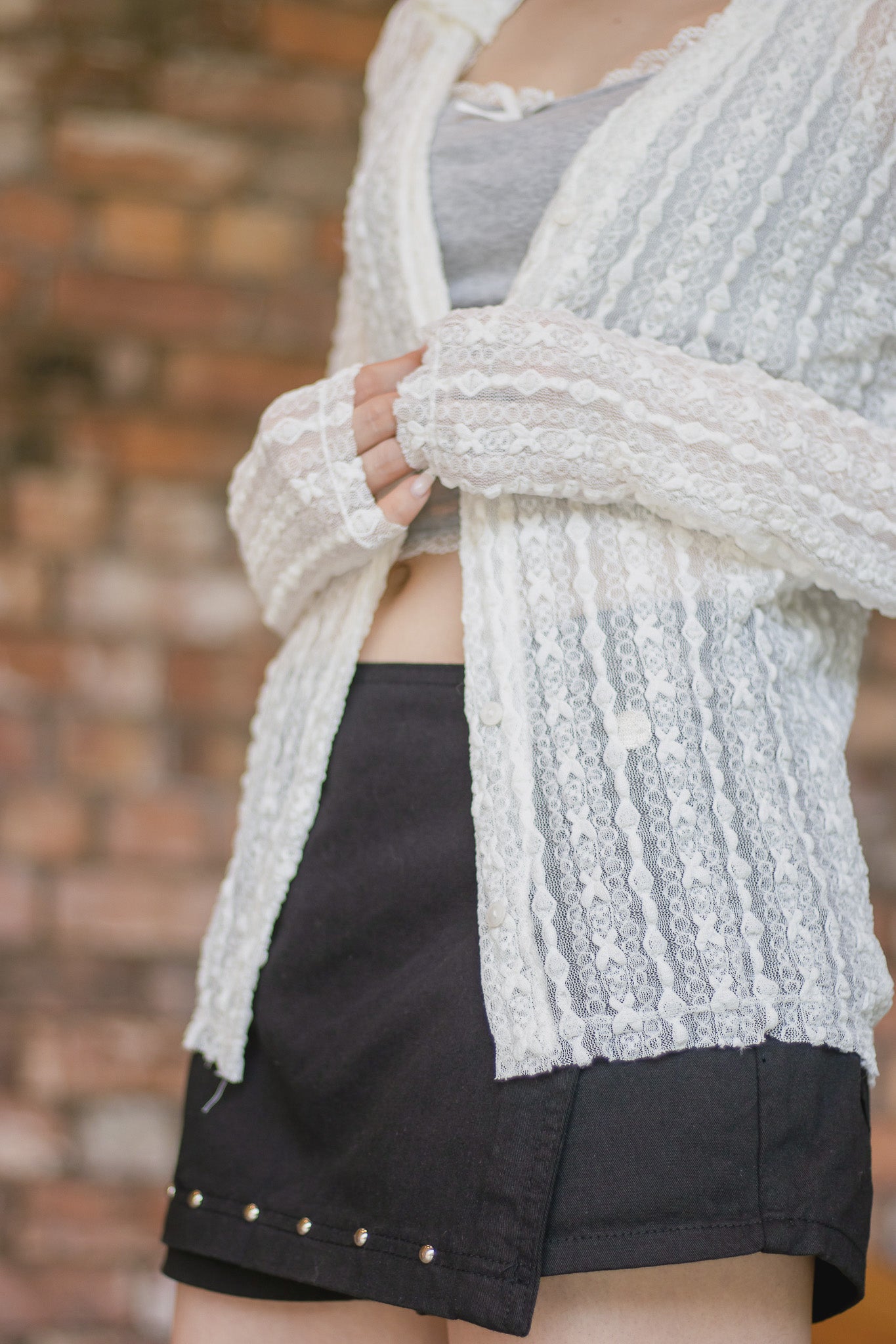 Angelique Sheer Lace Cardigan Top 4 Season (Ivory)