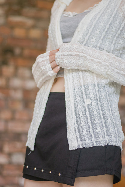 Angelique Sheer Lace Cardigan Top 4 Season (Ivory)