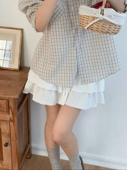 Spring Soft Girl Ruffle Crinkle Layer Mini Skirt