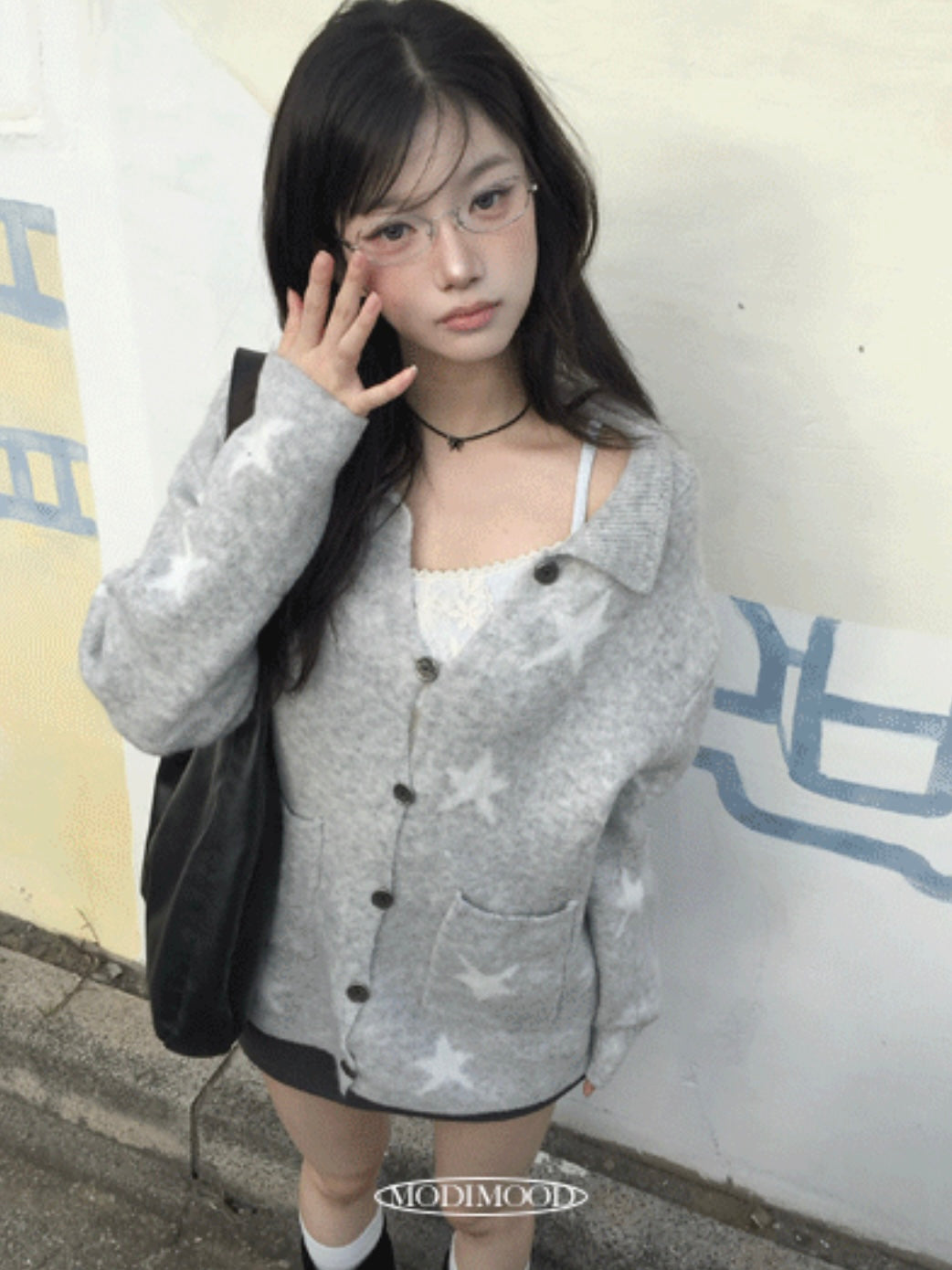 Over-the-knee star cardigan in grey