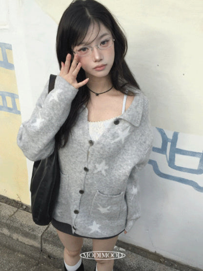 Over-the-knee star cardigan in grey