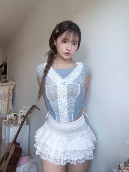 Fairycore Floral Lace Detail Panel Tee (Grey)