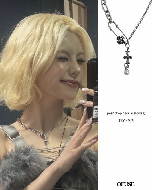 [OFUSE] Itzy Yeji Pick! Pearl drop necklace(cross)