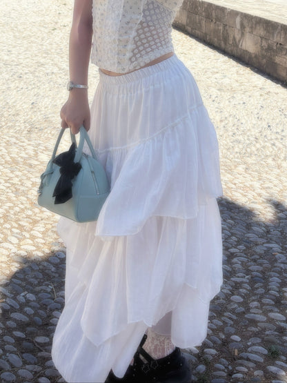 Luka Pleated Flare Skirt – Sheer Layered with Banded Waist (2 Colours)