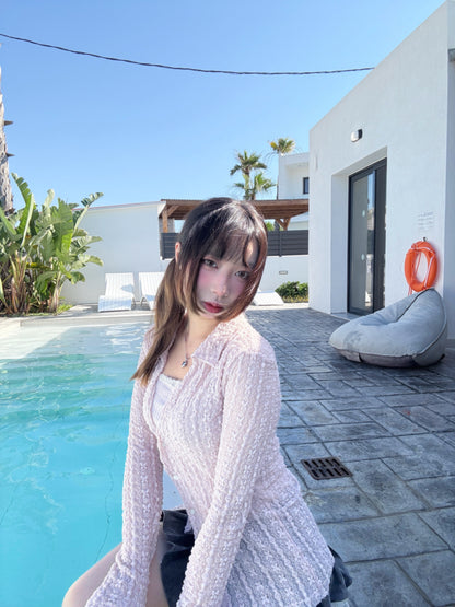 Angelique Sheer Lace Cardigan Top 4 Season (Pink)